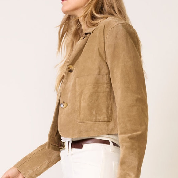 Blank NYC Jackets & Blazers - Blanknyc Crop Suede Jacket in Dark khaki